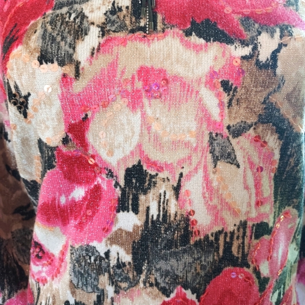 Flowered Sweater With Silver Threading Detail + S… - image 3